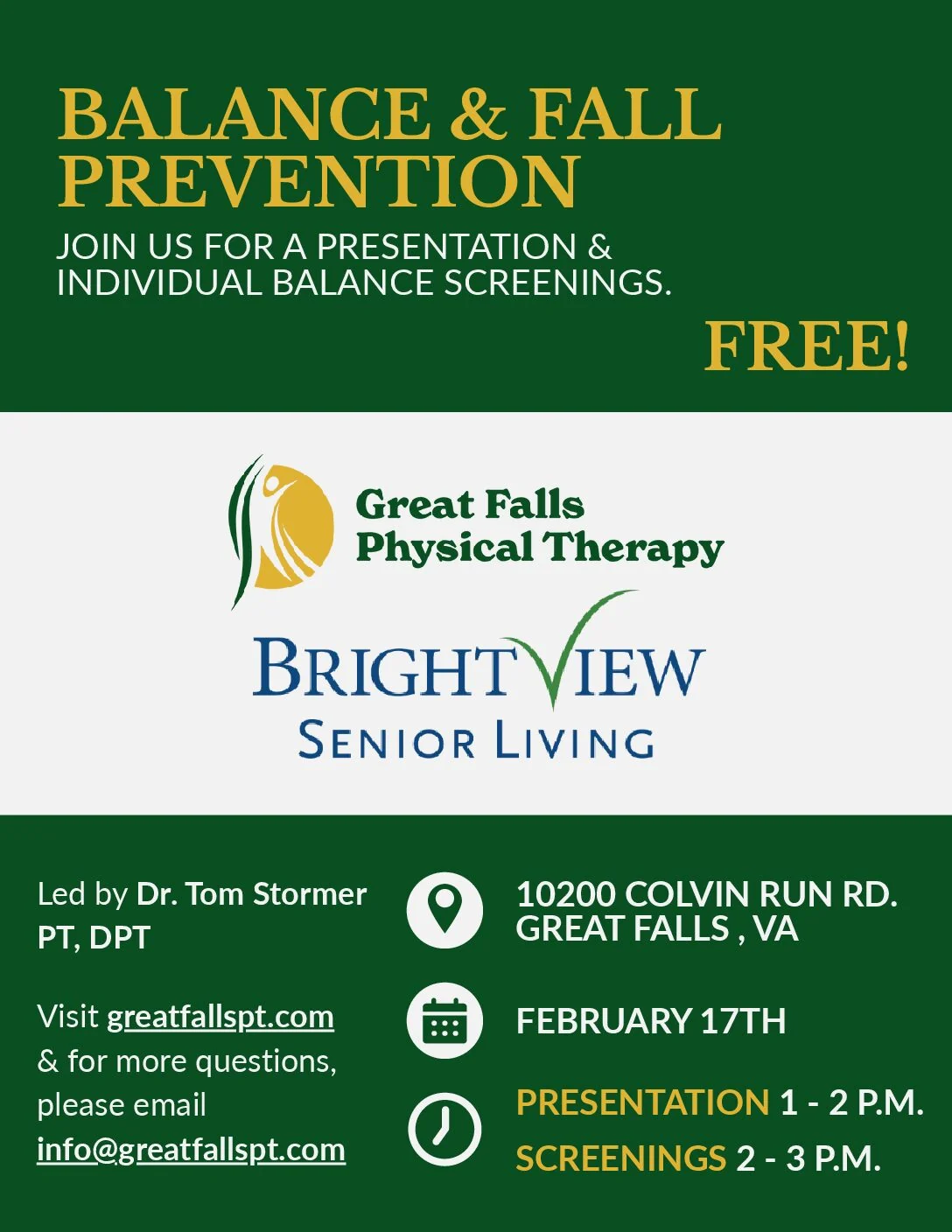 Flyer for GFPT Balance and Fall Prevention workshop