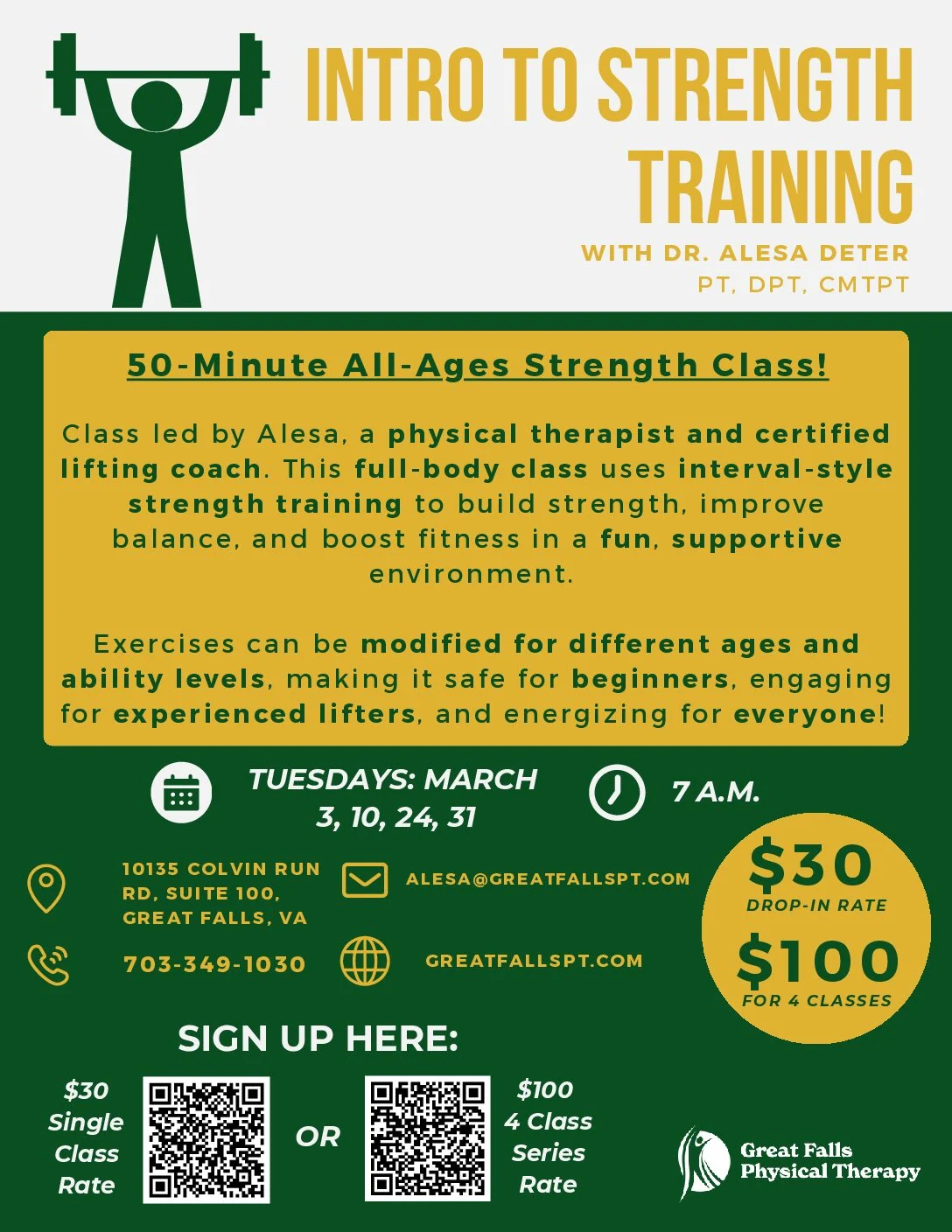 Flyer for GFPT Intro to Strength Training event