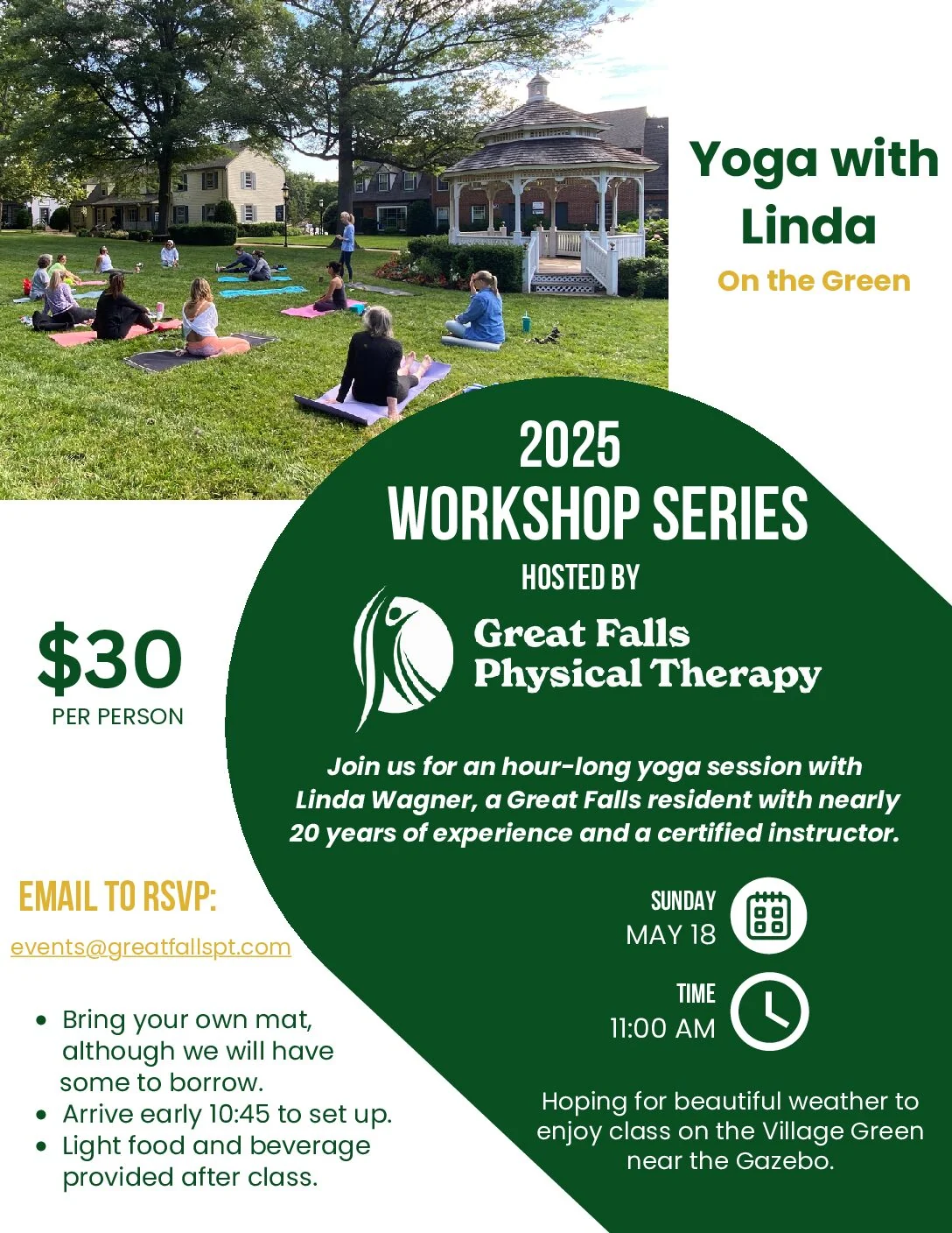 Flyer for Yoga With Linda at Great Falls Movement Center